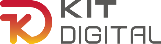Logo de Kit Digital, un programa que impulsa la transformación digital de las empresas en España, con un diseño moderno que combina colores rojo y naranja.