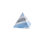Piramide decorativa en tonos azules y blancos, con detalles en dorado, ideal para la decoración del hogar o coleccionistas de arte.