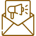 Icono de un megáfono dentro de un sobre, representando el concepto de marketing por correo electrónico.